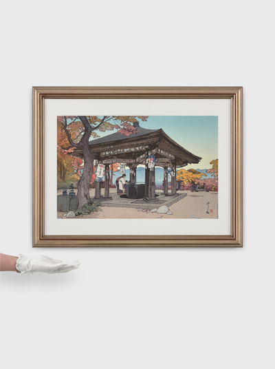 estampe japonaise originale de Hiroshi Yoshida représentant l'entrée d'un temple