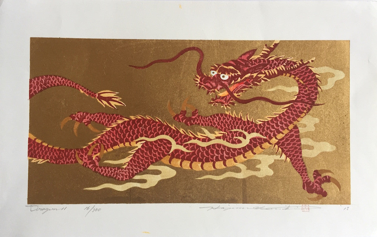 estampe japonaise dragon d'or