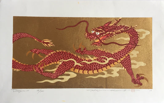 estampe japonaise dragon d'or