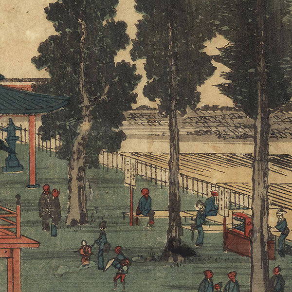 estampe japonaise Hiroshige Ando, vue panoramique de l'enceinte du sanctuaire Kanda Myōjin