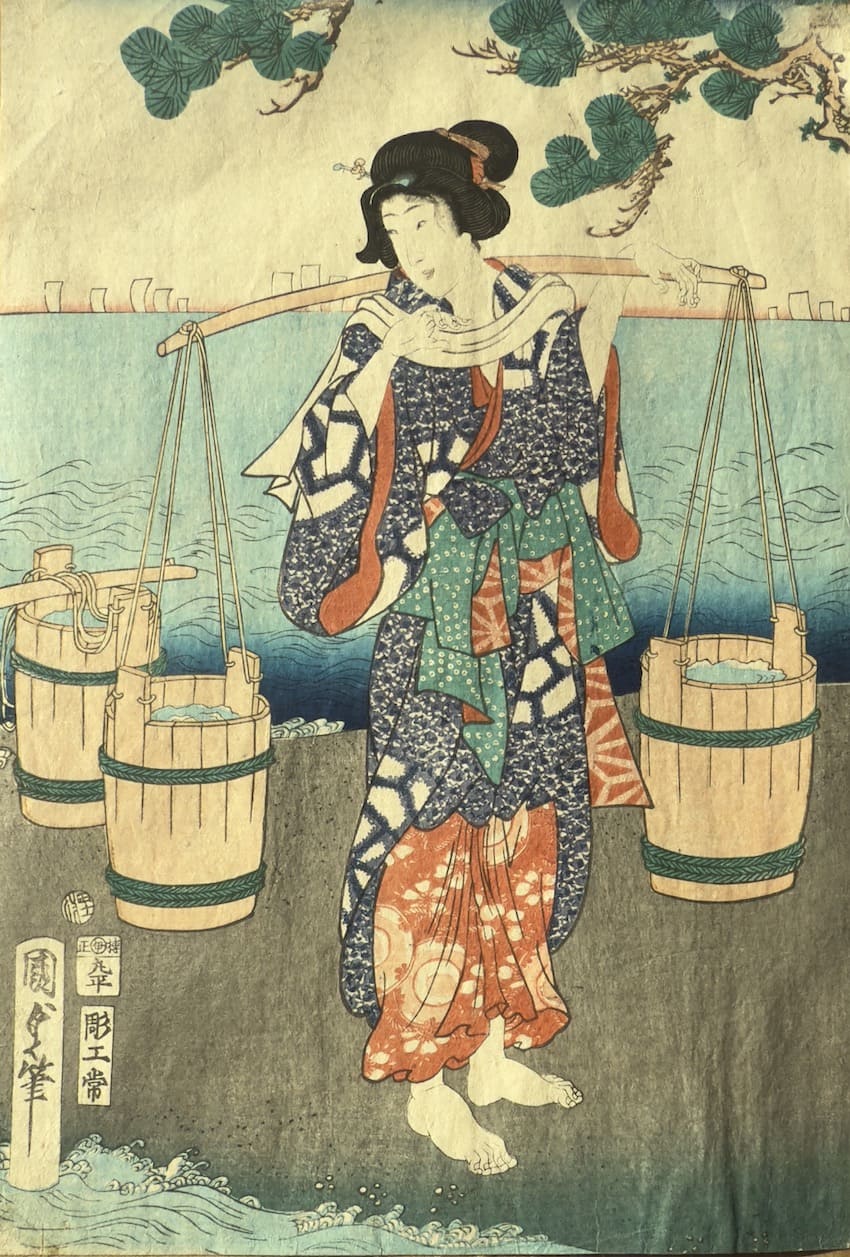 Kunisada Utagawa II : la porteuse d'eau - Estampe japonaise Ukiyo-e