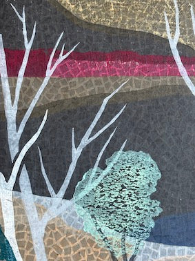 Estampe japonaise sosaku hanga de Mabuchi Toru - Lac de montagne