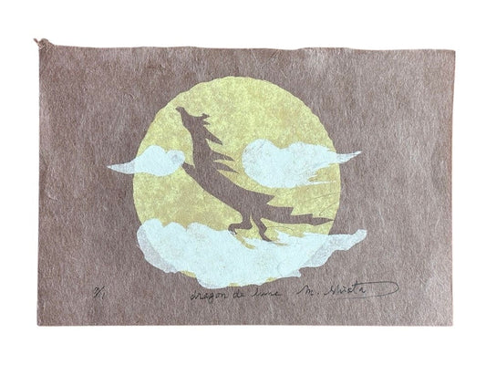 Estampe japonaise contemporaine de Miharu Shiota, dragon de lune