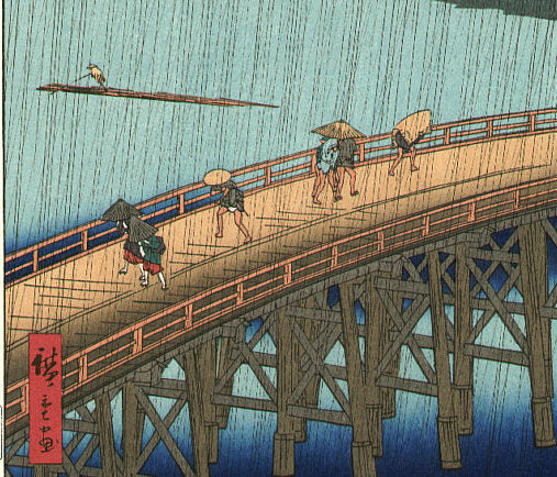 Hiroshige Utagawa et paysage de pluie sur un pont