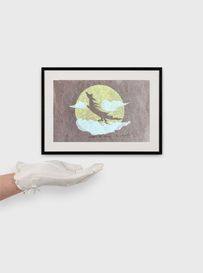 estampe japonaise de Miharu Shiota représentant en dragon passant devant la pleine lune