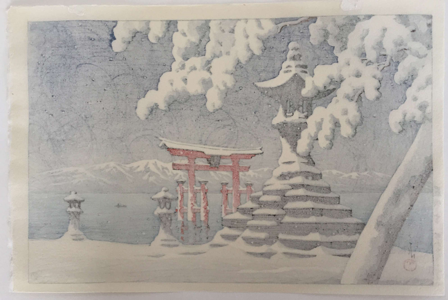 Hasui Kawase - Neige à Itsukushima