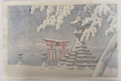 Hasui Kawase - Neige à Itsukushima