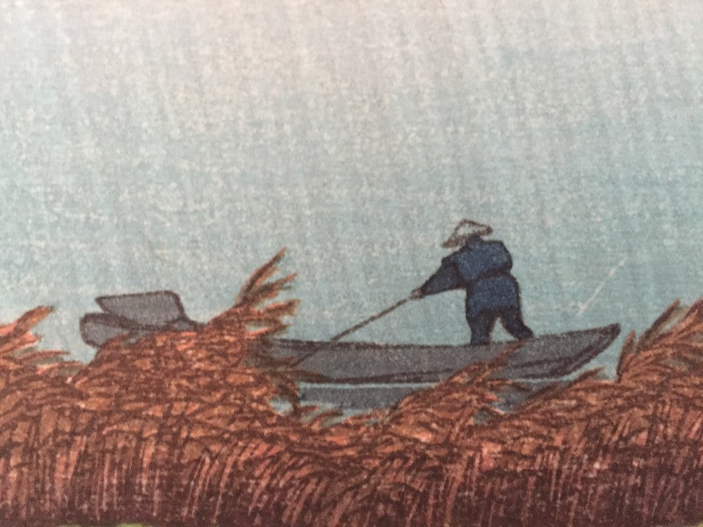 Hasui Kawase shin hanga Pluie sur les bords du lac à Matsue