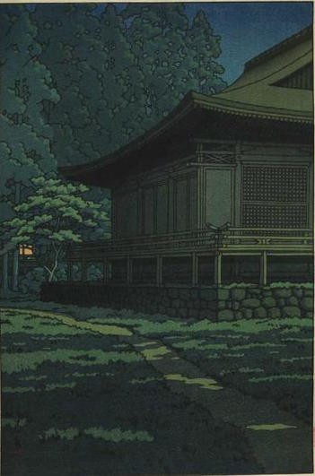 estampe shin hanga Hasui Kawase Pleine lune au temple Sanzenin à Kyoto