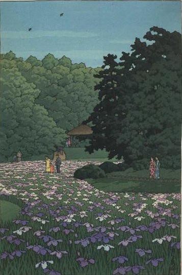 shin hanga hasui kawase Jardin d'iris au temple Meiji à Tokyo