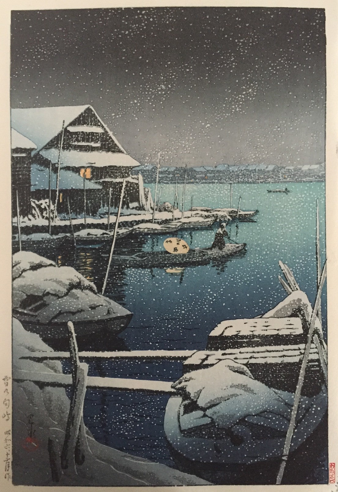 estampes japonaises shin hanga Hasui Kawase Neige à Mukojima