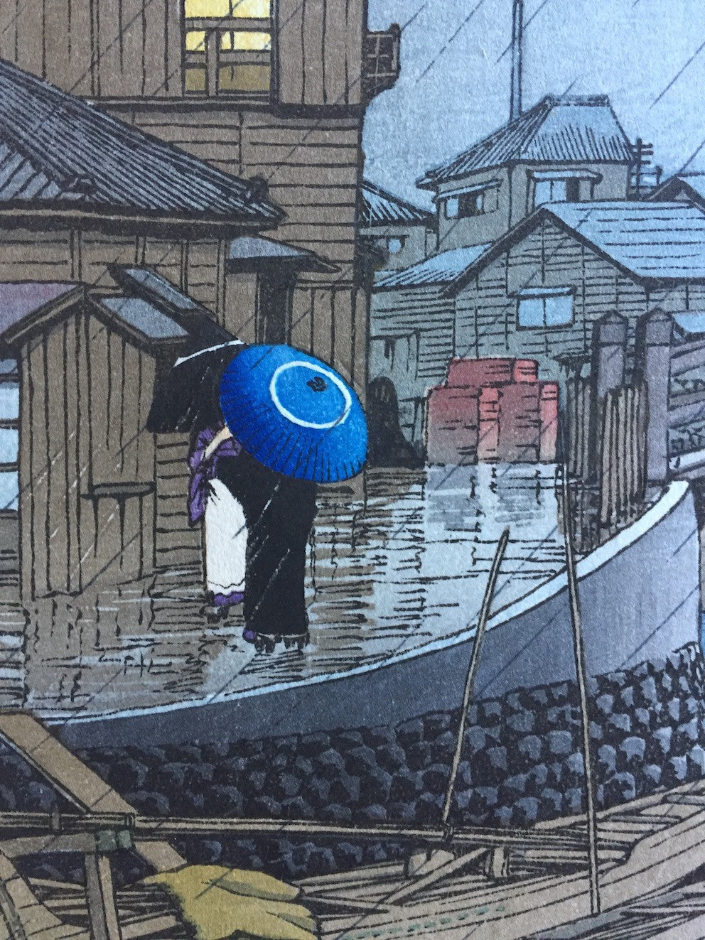 Hasui Kawase shin hanga saison des pluies à Ryoshimachi detail