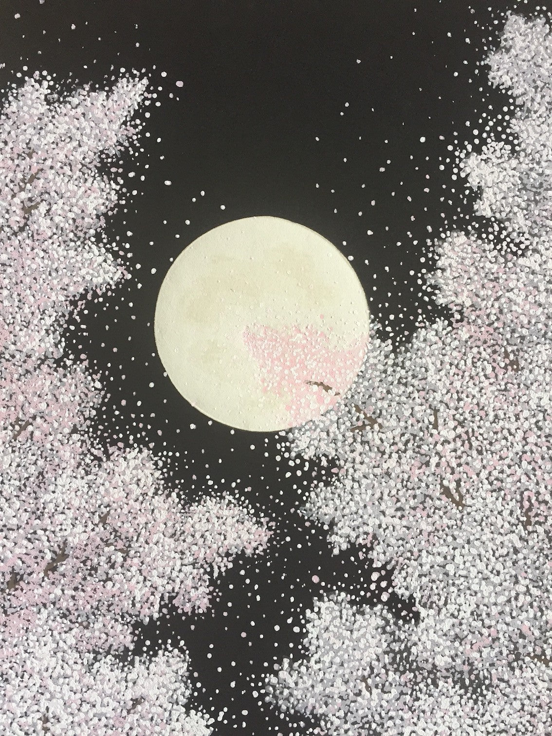 estampe japonaise Kato Teruhide cerisiers en fleurs un soir de pleine lune