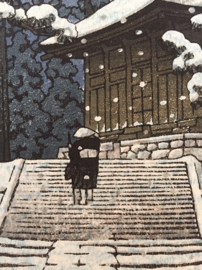 Hasui Kawase - Neige au temple Konjikido Hiraizumi