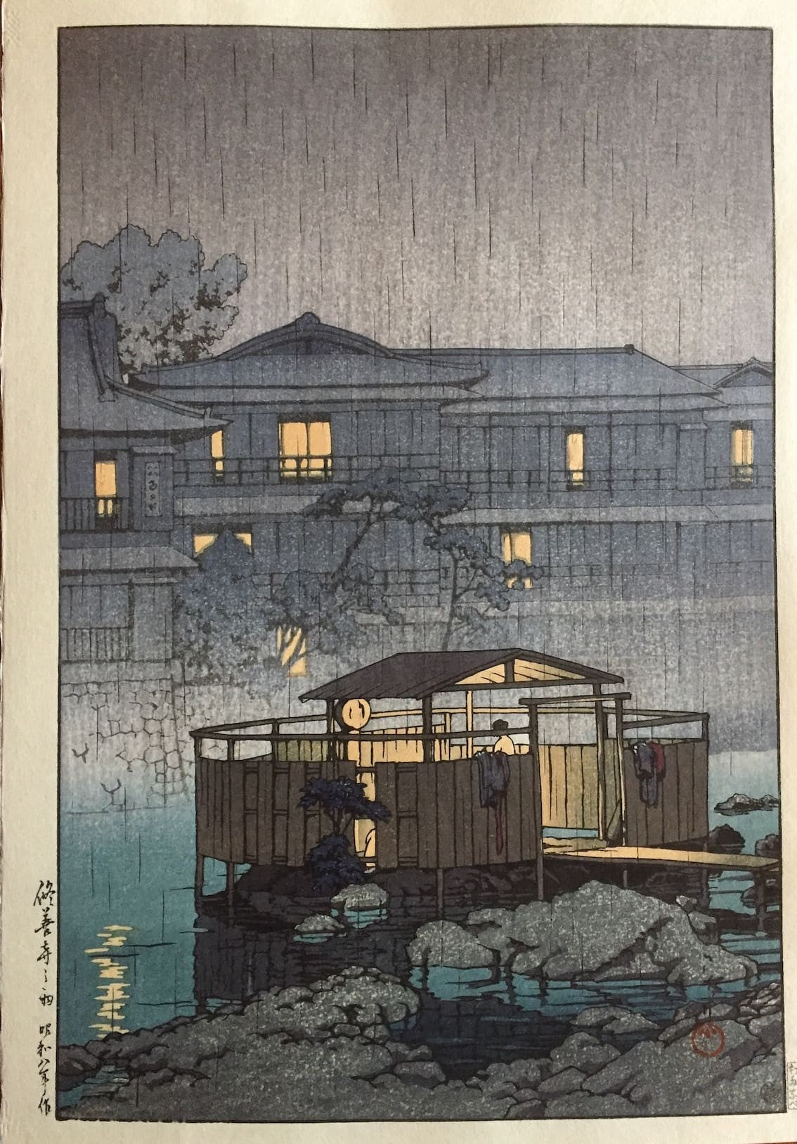 estampe japonaise originale de Hasui Kawase paysage de pluie