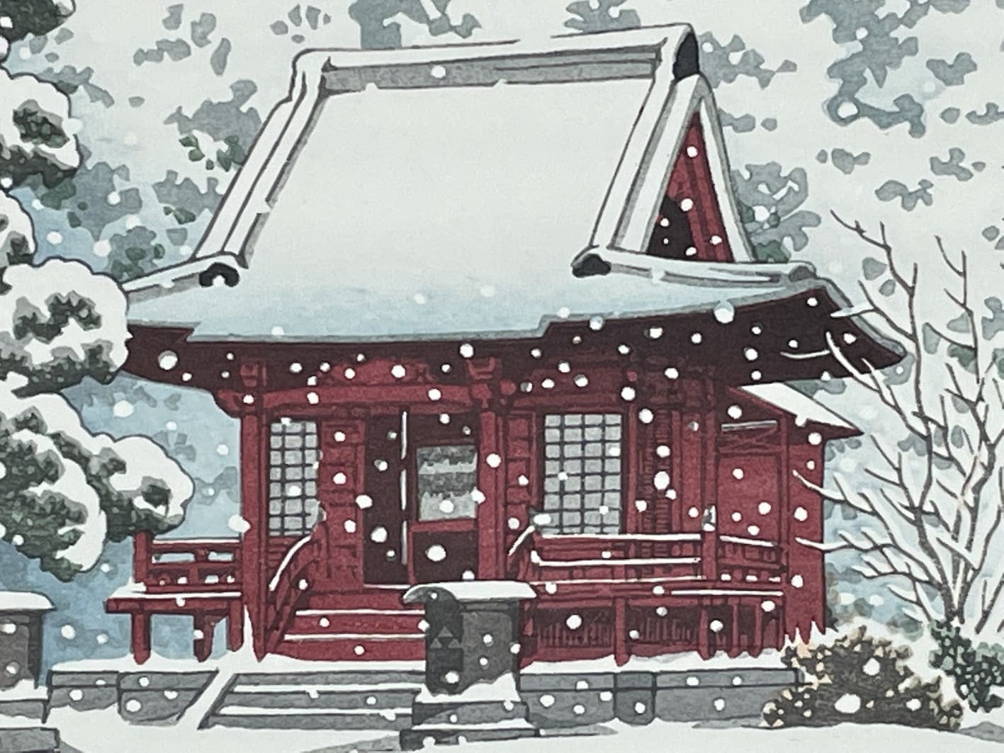 Hasui Kawase - Neige à l'entrée du sanctuaire Inokashira Benten