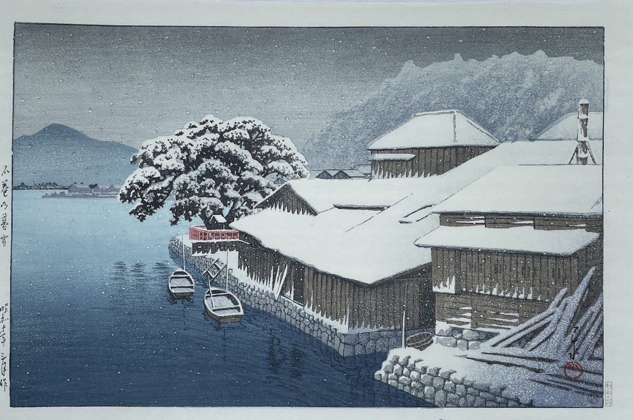 Hasui Kawase Ishinomaki sous la neige estampe japonaise