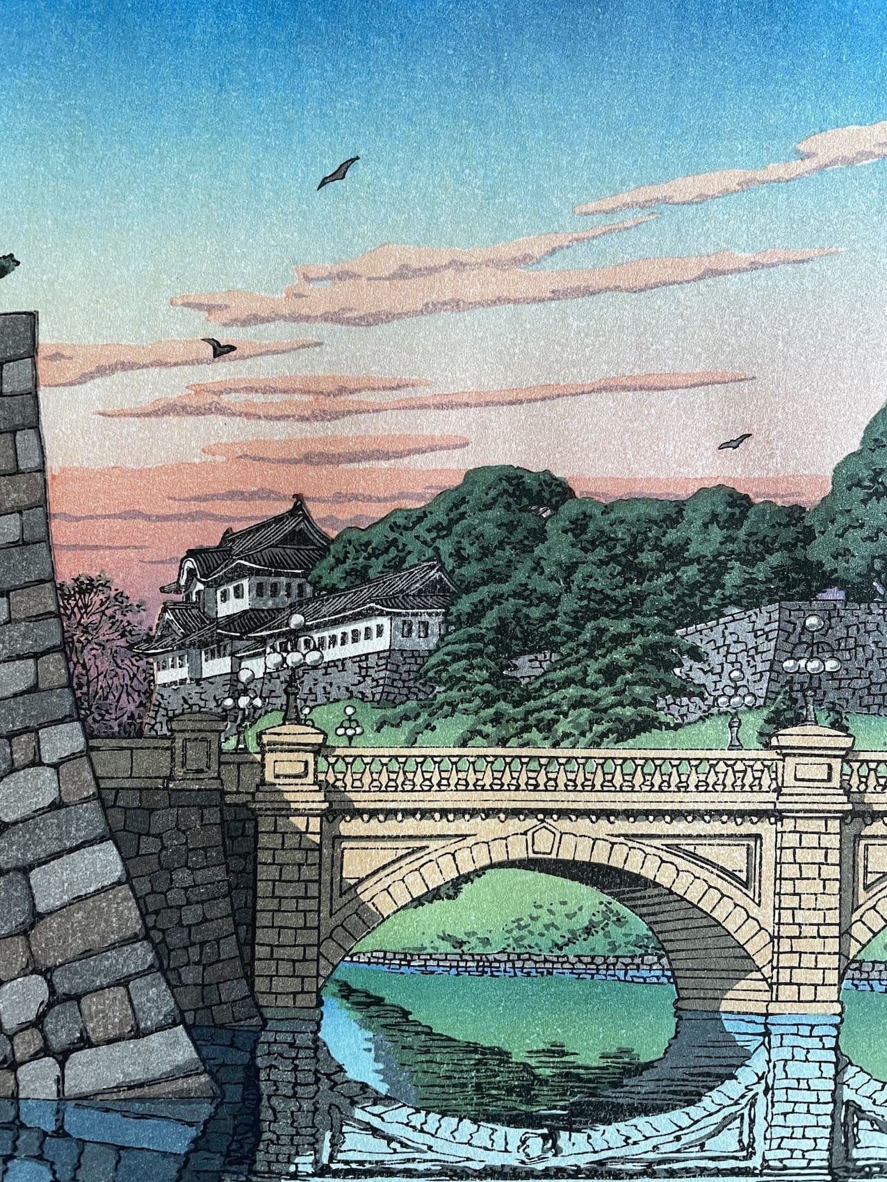 Hasui Kawase - Le pont Niju au levée du jour