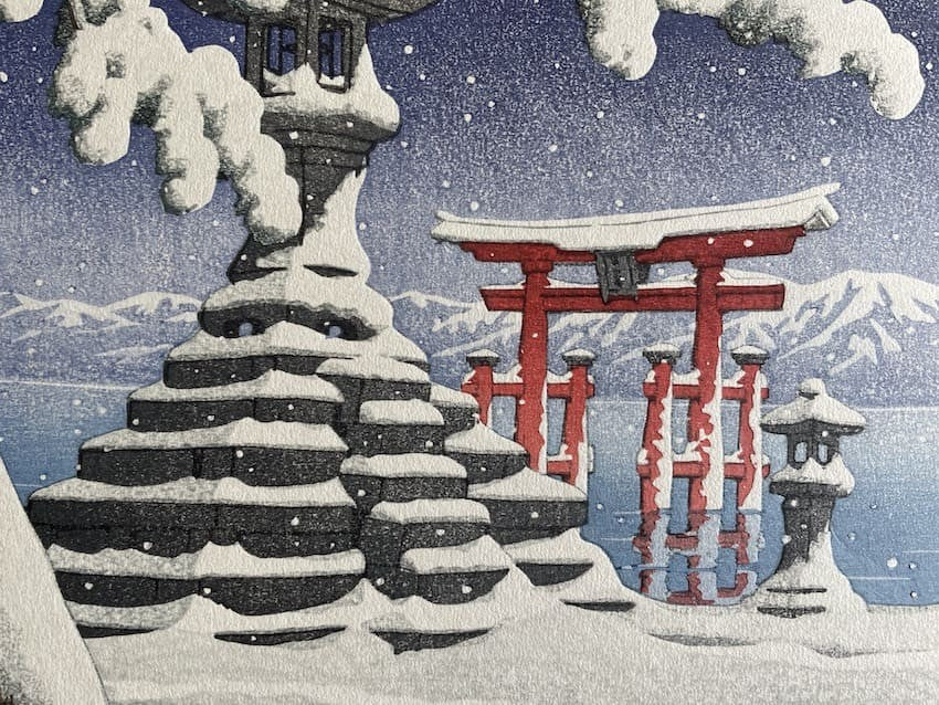 Hasui Kawase - Neige à Itsukushima