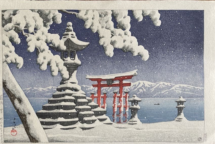 Hasui KAWASE estampe japonaise shin hanga neige à Itsukushima