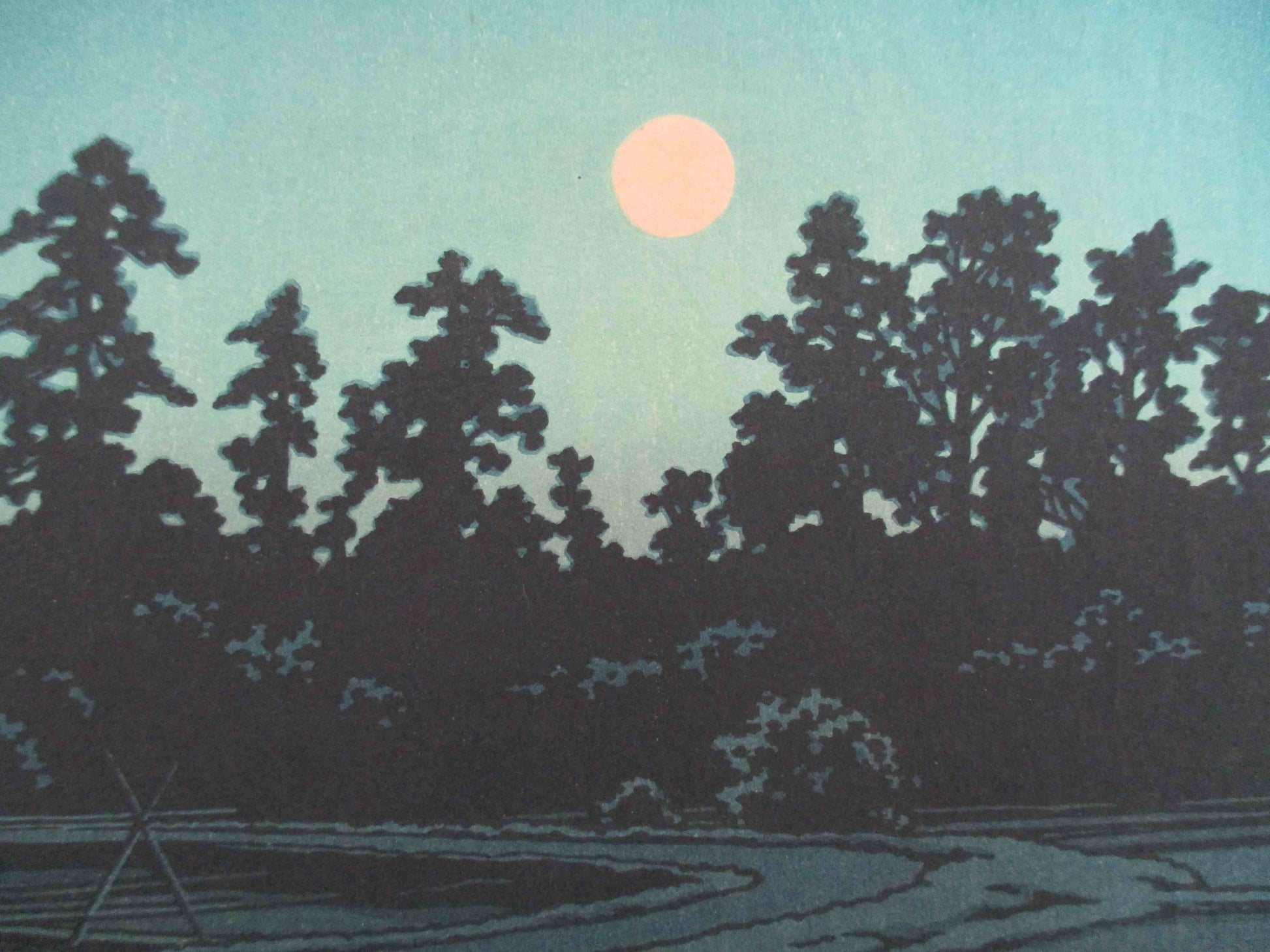 Hasui Kawase - Pleine lune à Ayashi