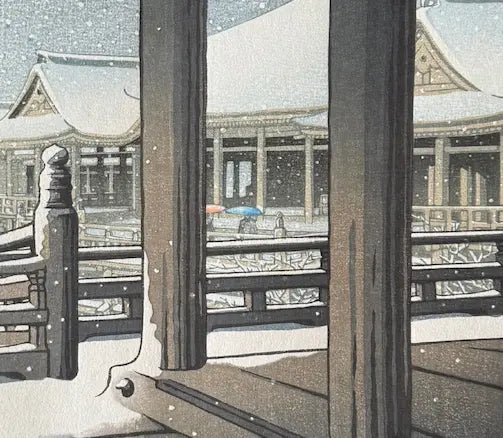 Hasui Kawase : Neige du soir au temple Kiyomizu