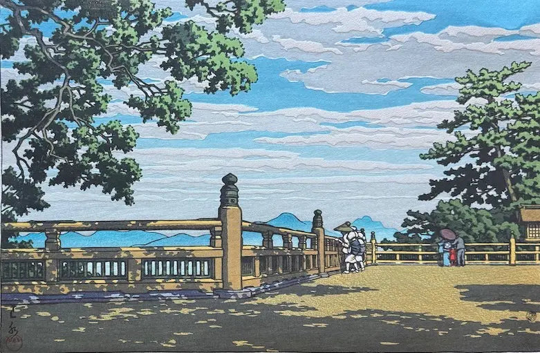 estampe japonaise Shin Hanga de Hasui Kawase sur la terrasse du sanctuaire Konpira à Sanuki