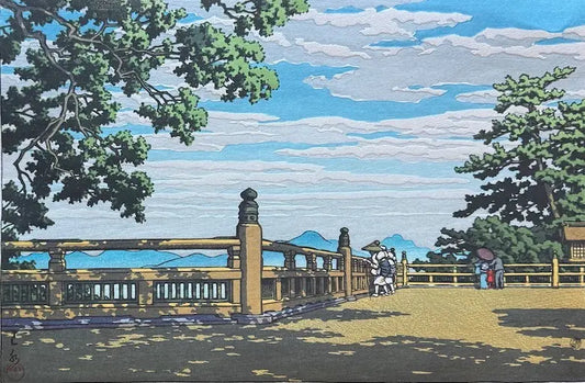 estampe japonaise Shin Hanga de Hasui Kawase sur la terrasse du sanctuaire Konpira à Sanuki