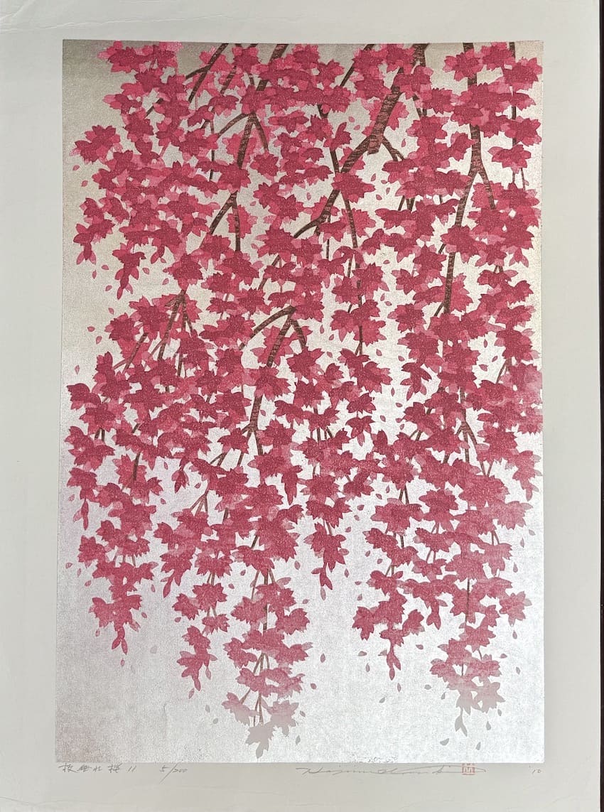Hajime Namiki : Cerisiers pleureurs 11 - Estampe japonaise contemporaine