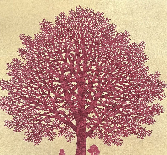 Hajime Namiki – Dogwood 10 – estampe japonaise contemporaine arbre fond doré