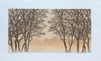 Estampe japonaise de Namiki Hajime : Tree Scene 129, feuille entière avec ses marges