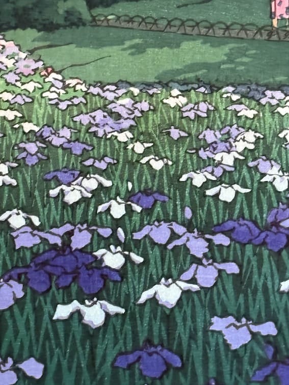 Estampe japonaise Shin Hanga de Hasui Kawase - Jardin d'iris au temple Meiji