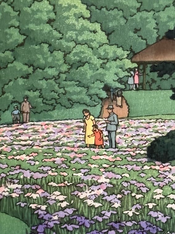 Estampe japonaise Shin Hanga de Hasui Kawase - Jardin d'iris au temple Meiji