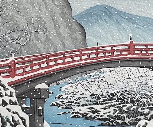 Hasui Kawase - Le pont Shinkyo sous la neige