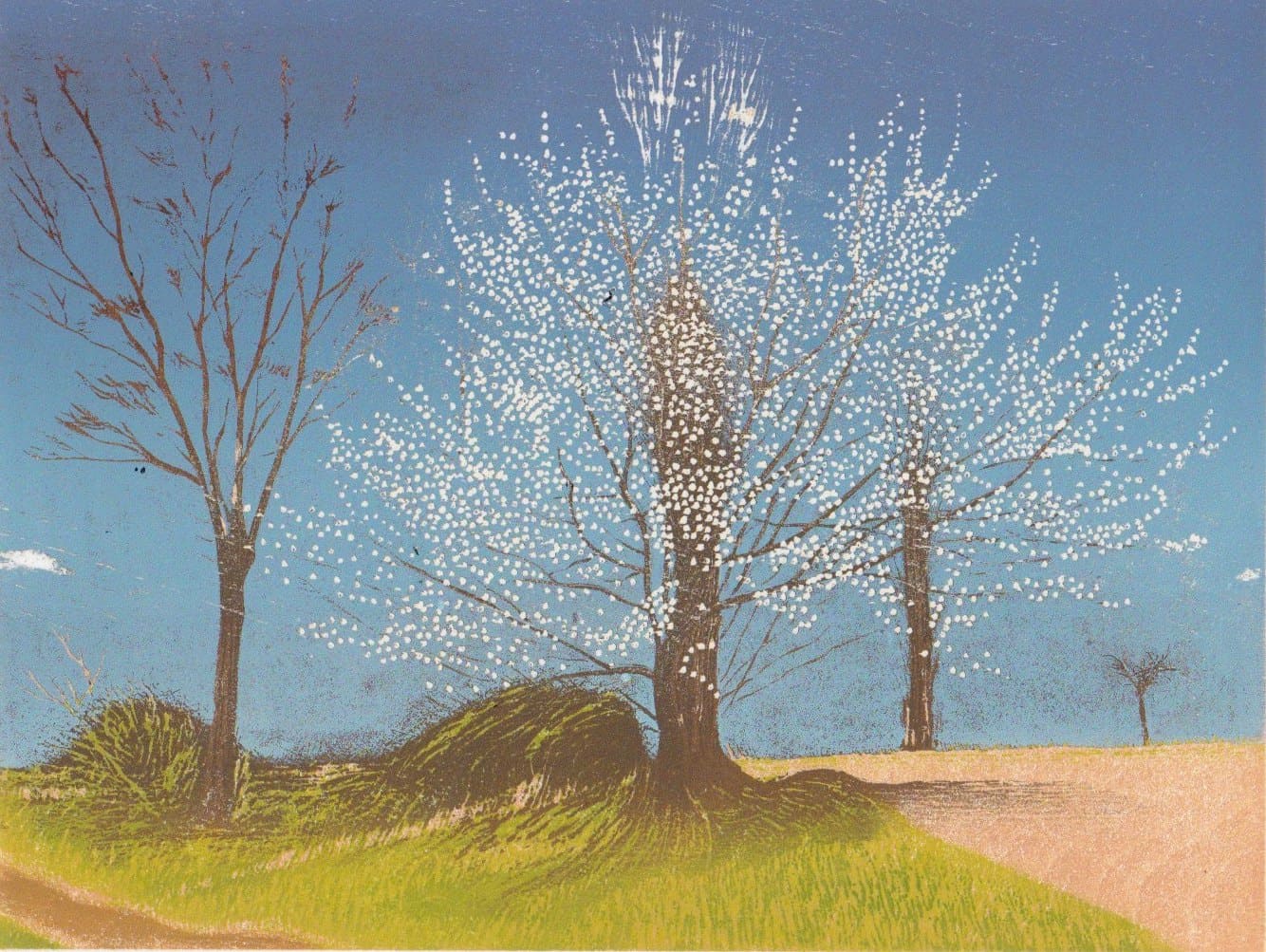 Hirose Takashi – Park side – arbre en fleurs sous ciel bleu – estampe japonaise originale 8/8