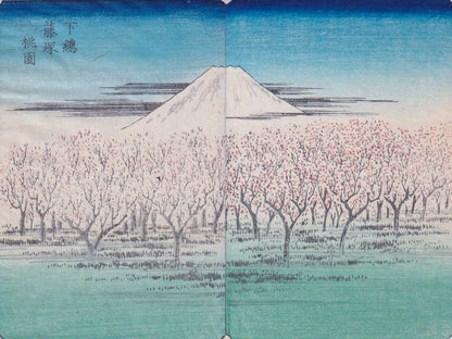 estampe japonaise paysage japonaise au printemps et Mont Fuji