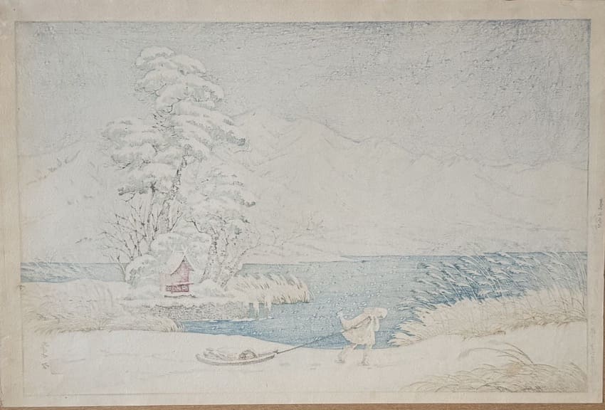Itō Takashi - Neige sur le lac Shibayamagata (柴山潟雪) - estampe Shin Hanga originale