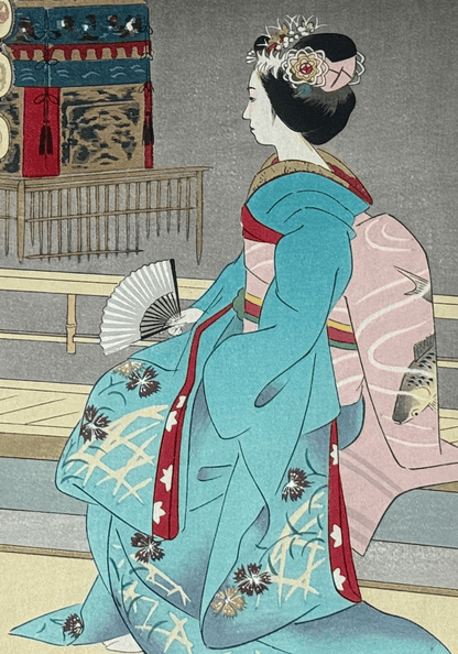 estampe japonaise moderne d'une jeune beauté japonaise appelée bijin ga