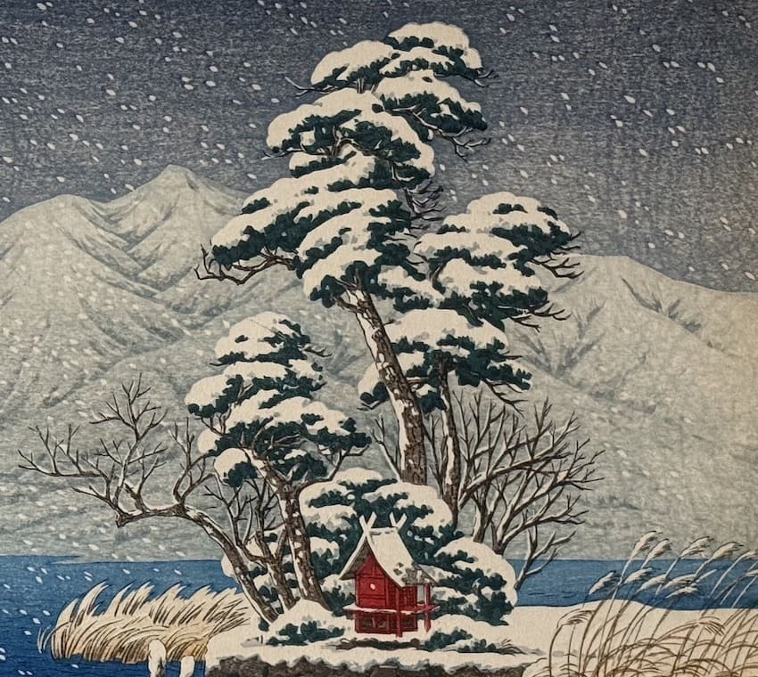 Itō Takashi - Neige sur le lac Shibayamagata (柴山潟雪) - estampe Shin Hanga originale