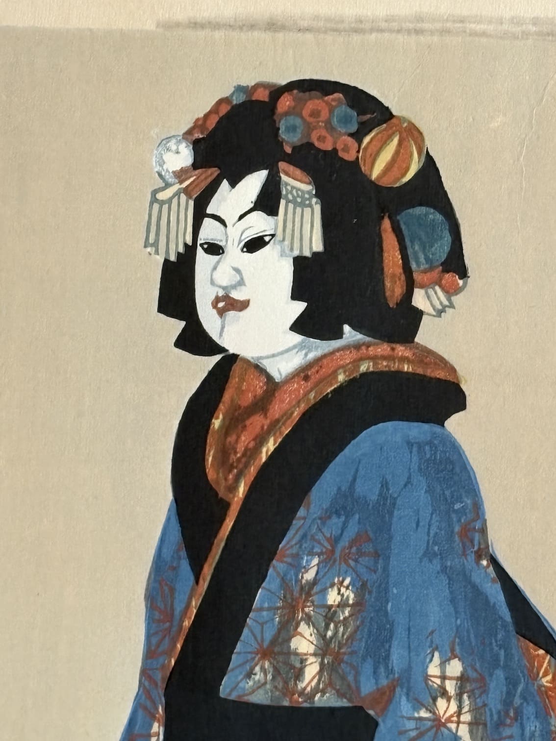 Estampe japonaise sosaku hanga de Junichiro Sekino - La poupée Bunraku