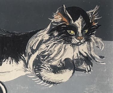 Jun'ichirō Sekino : Chat noir et blanc - Estampe japonaise sōsaku hanga