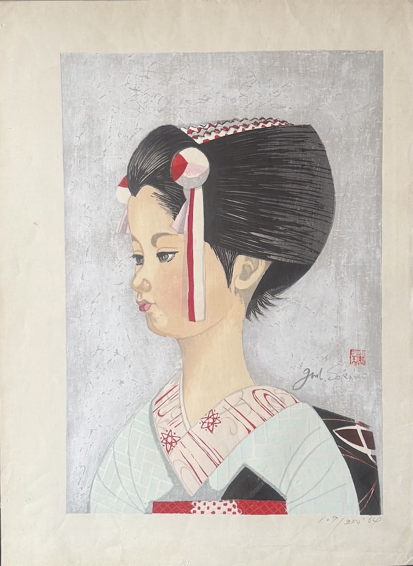 Jun'ichirō Sekino : Jeune Maiko à Kyoto - Estampe japonaise sōsaku hanga