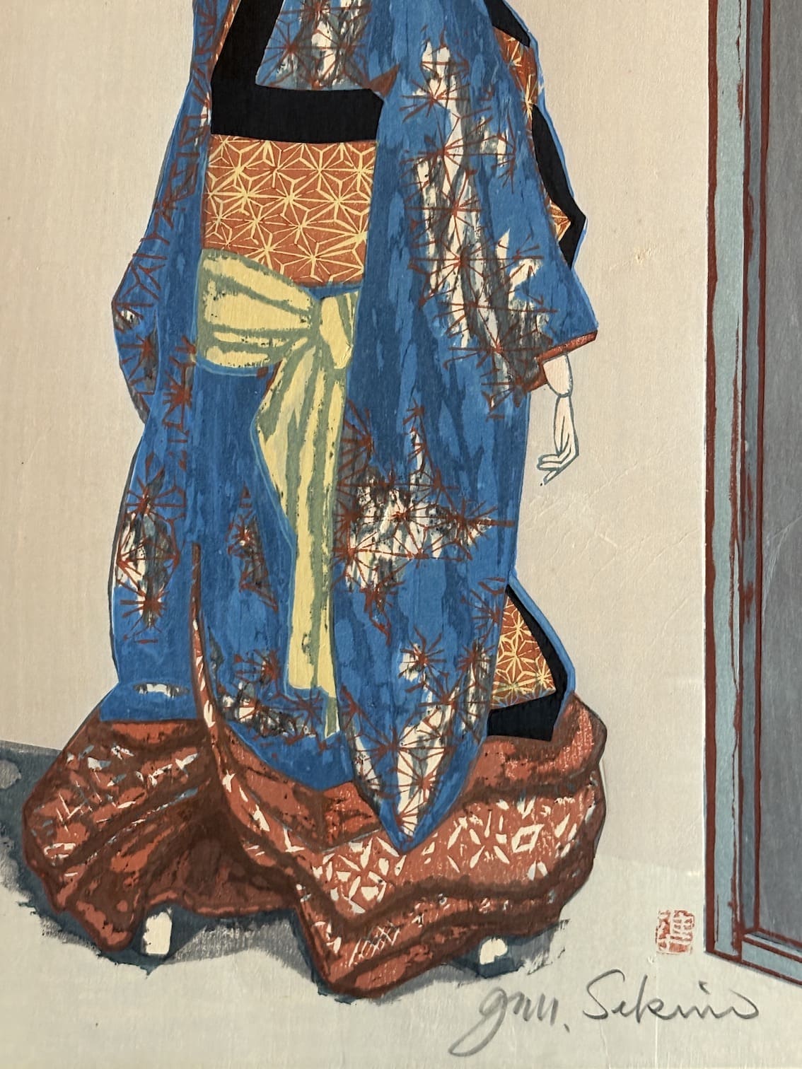 Estampe japonaise sosaku hanga de Junichiro Sekino - La poupée Bunraku