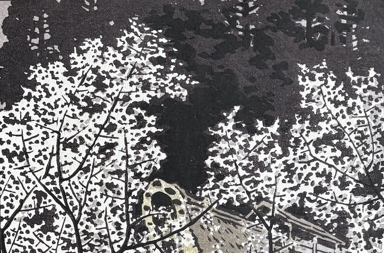 Estampe japonaise Shin Hanga de Kasamatsu Shiro - Pruniers en fleurs à Yoshino