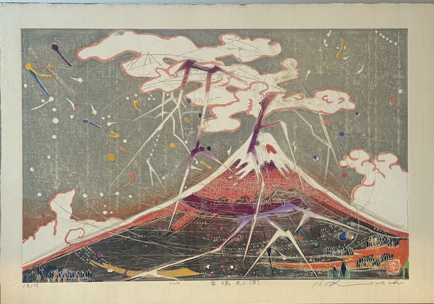 Kawachi Seiko : tonnerre sur le Mont Fuji - Estampe japonaise originale