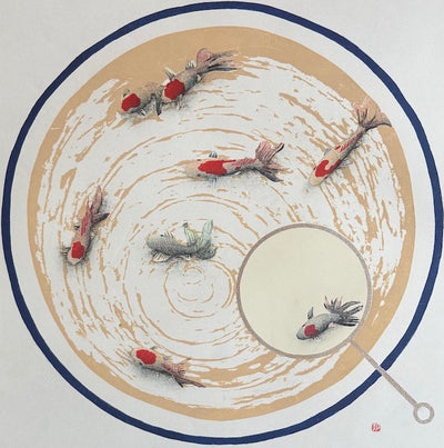 estampe japonaise originale de Kunio Kaneko ballet de carpes koi