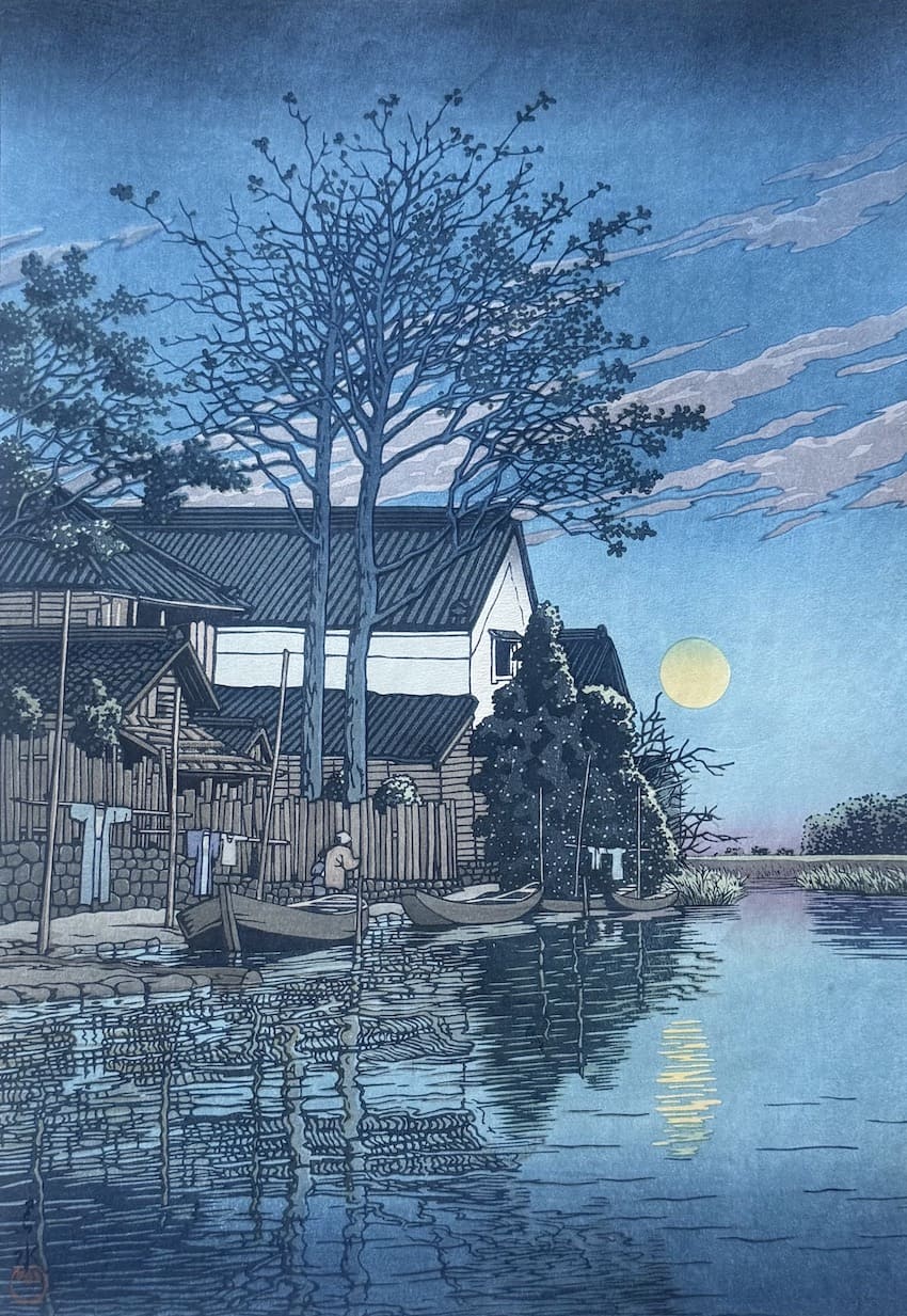 estampe japonaise der Hasui Kawase représentant le crépuscule à Itako