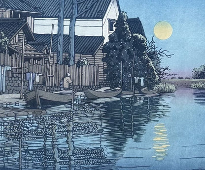 Estampe japonaise de Hasui Kawase : Soir à Itako