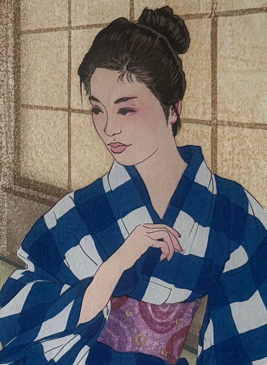 Estampe japonaise originale de Paul Binnie : Après le bain