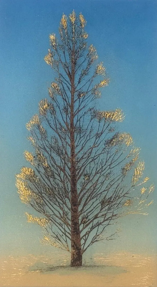 Arbre solitaire estampe japonaise contemporaine de Hirose Takashi